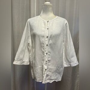 J.Jill Eyelet-border Linen Shirt in white | size medium
